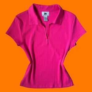00's vintage hot pink collared y2k bodycon polo MEDIUM